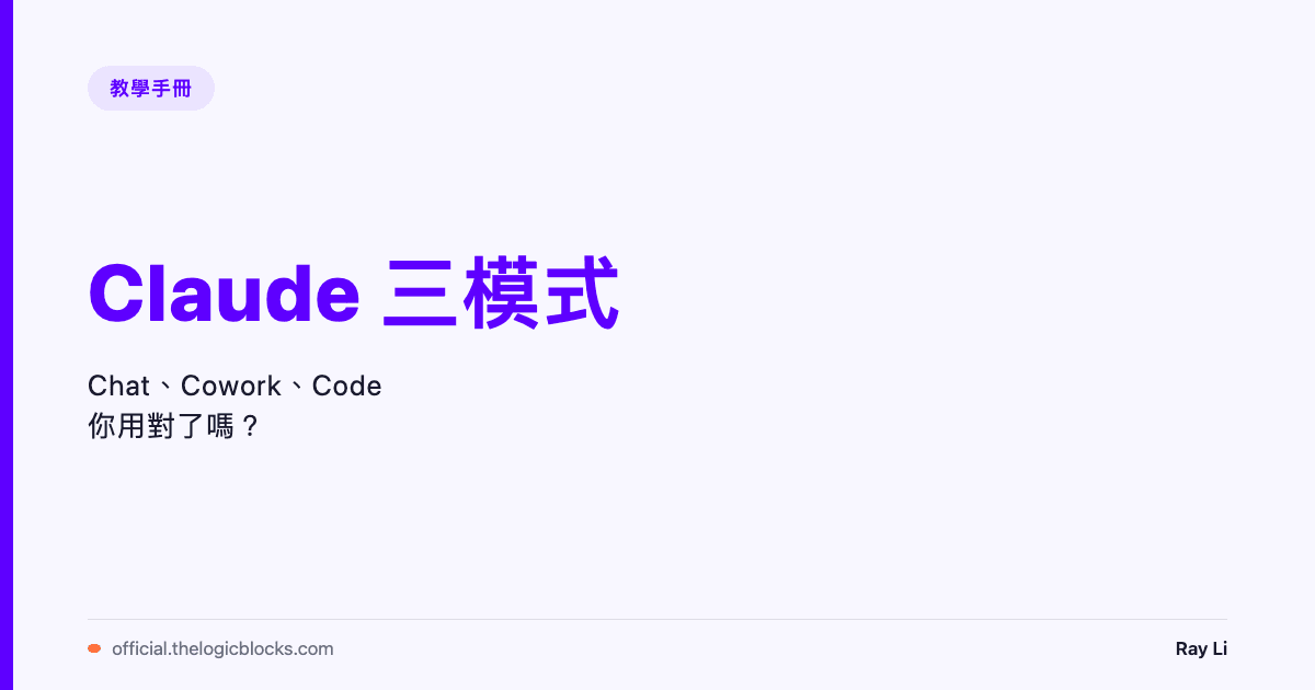 Claude 三個模式的差異：Chat、Cowork、Code 你用對了嗎？